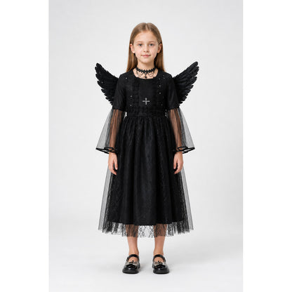 Black Midi Dress with Wings and Lace main product view