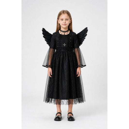 Black Midi Dress with Wings and Lace main product view