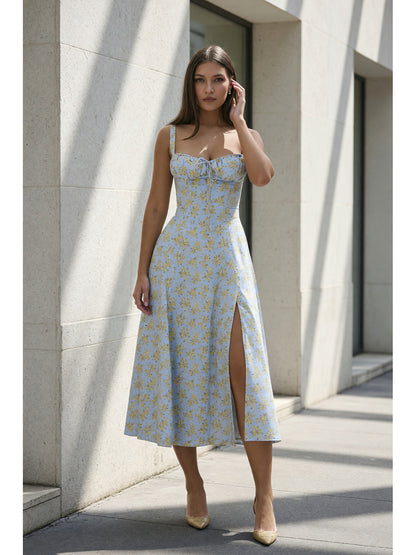 Women's Midi Dress with Thin Straps and Slit main product view
