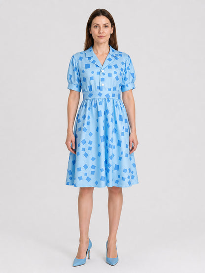 Matilda Cosplay Dress, Blue, with Collar on-model view