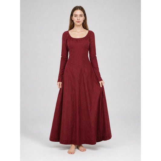 Vintage burgundy maxi dress with long sleeves