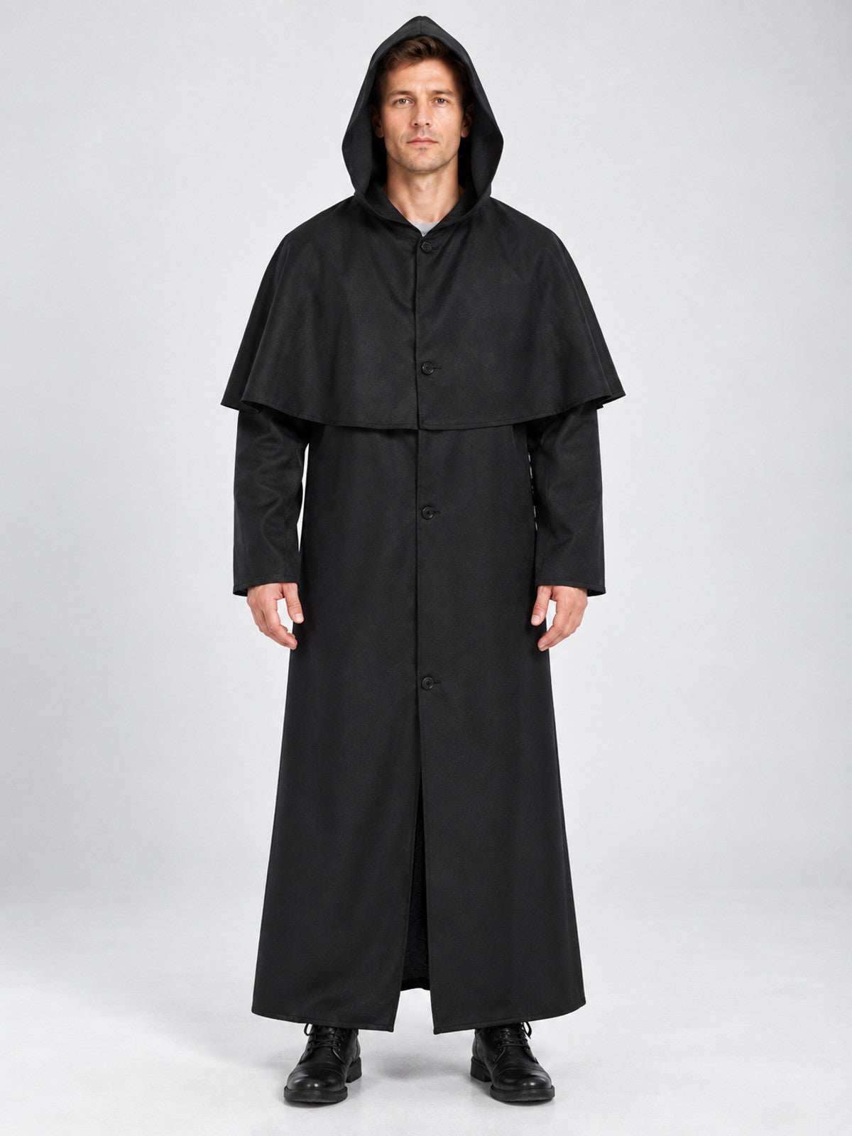 Carnival costume: black hooded cloak with capelet