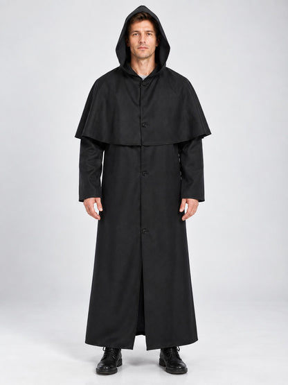 Carnival costume: black hooded cloak with capelet