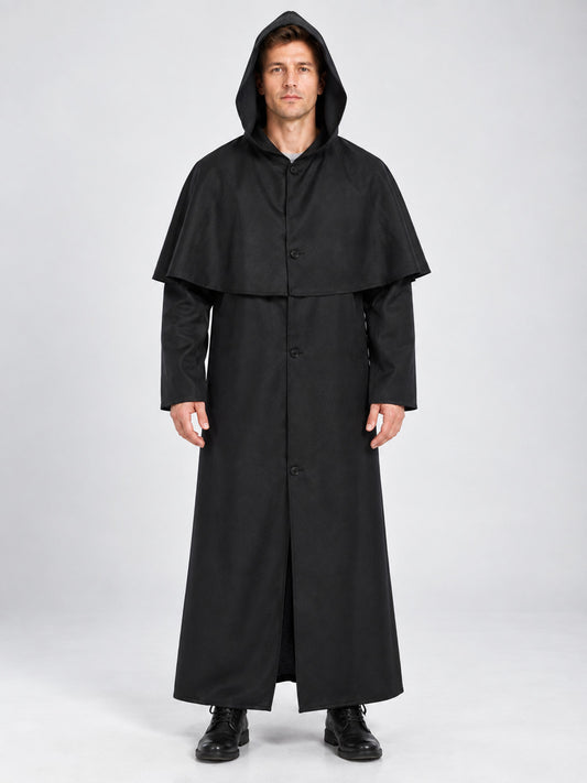 Carnival costume: black hooded cloak with capelet