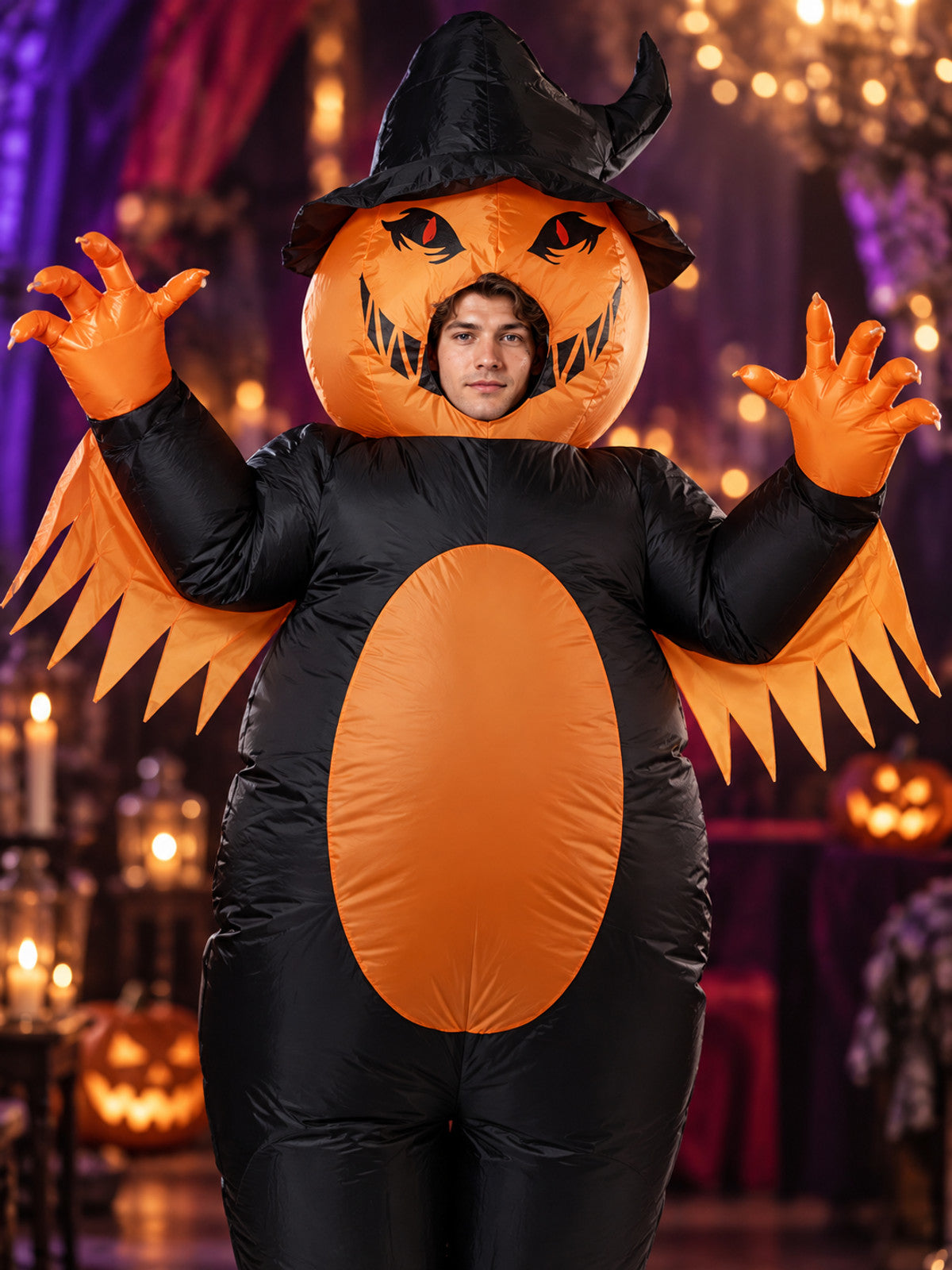 Inflatable Halloween Costume Orange with Pumpkin Head