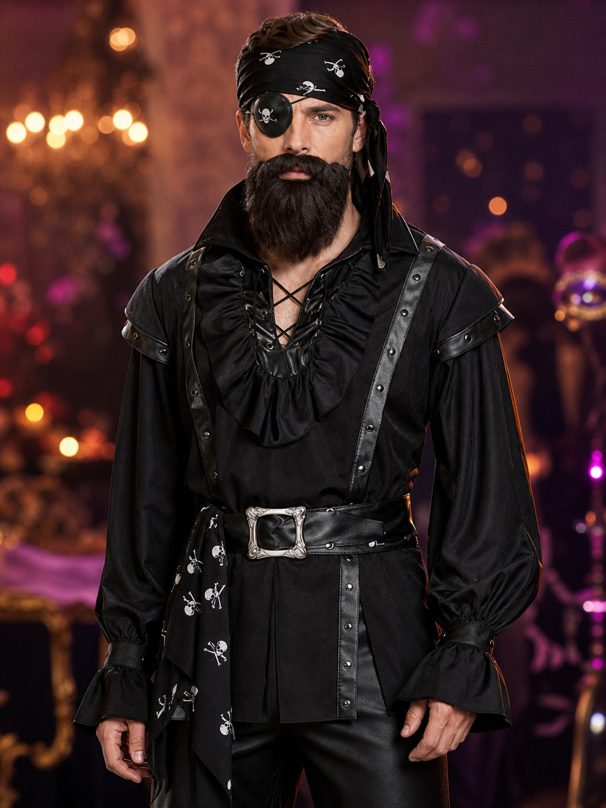 Pirate Costume with Eye Patch for Cosplay and Halloween on-model view