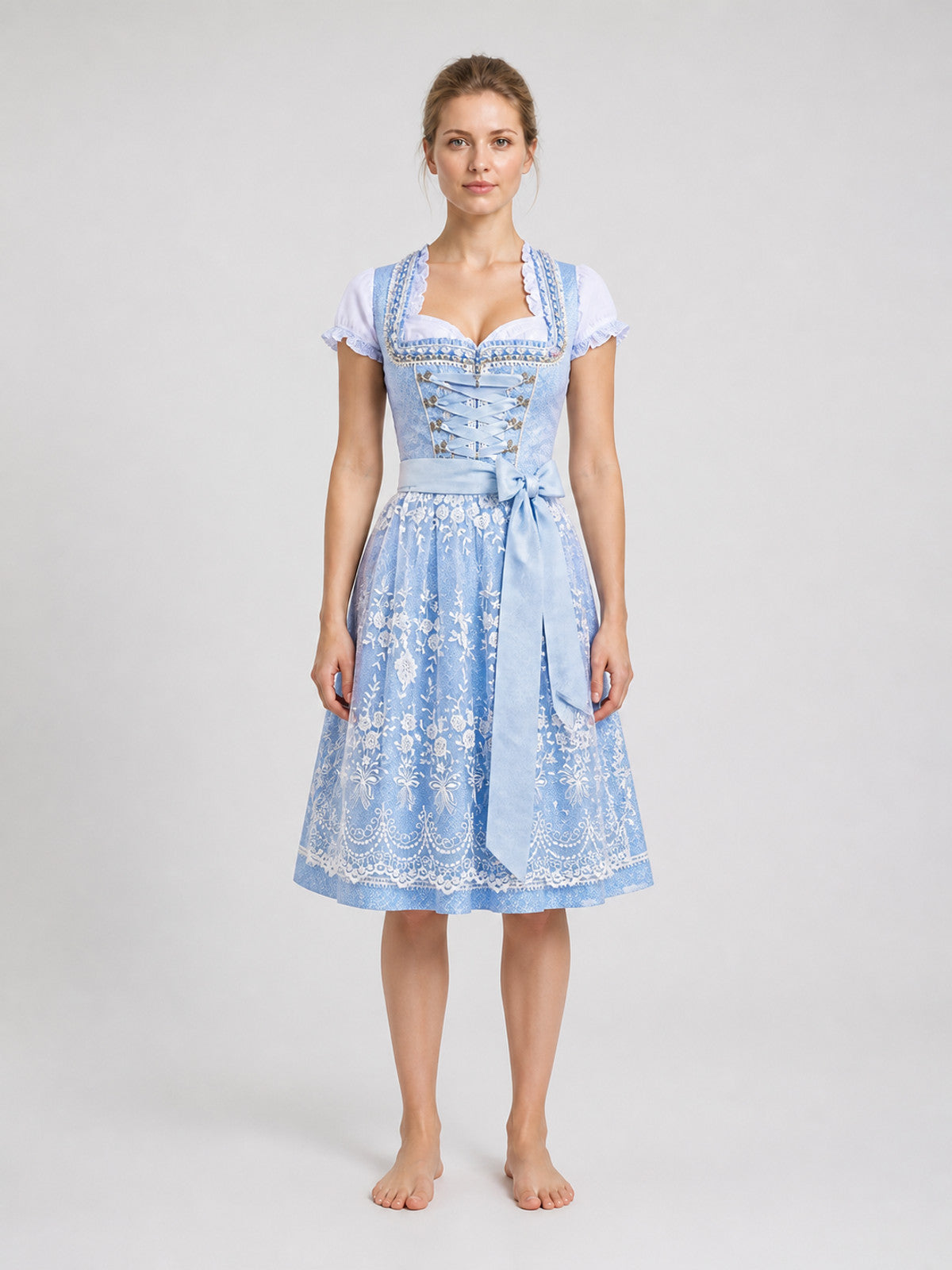 Bavarian-Style Dress, Stage Costume with Bow on-model view