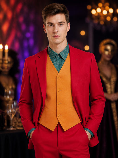 Adult Clown Circus Suit Costume Set with Red Jacket, Vest & Shirt for Halloween on-model view