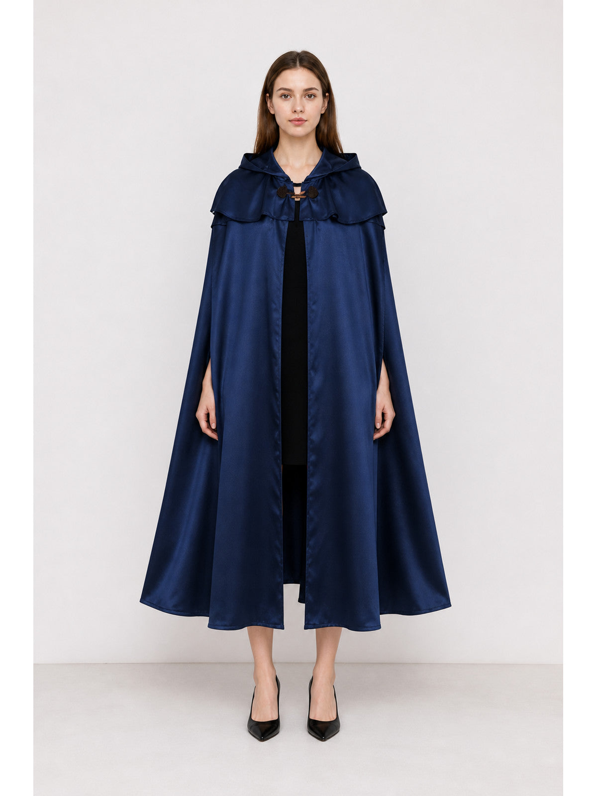 Long Hooded Cape, Dark Blue main product view