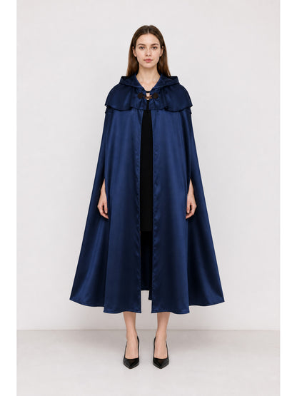Long Hooded Cape, Dark Blue main product view