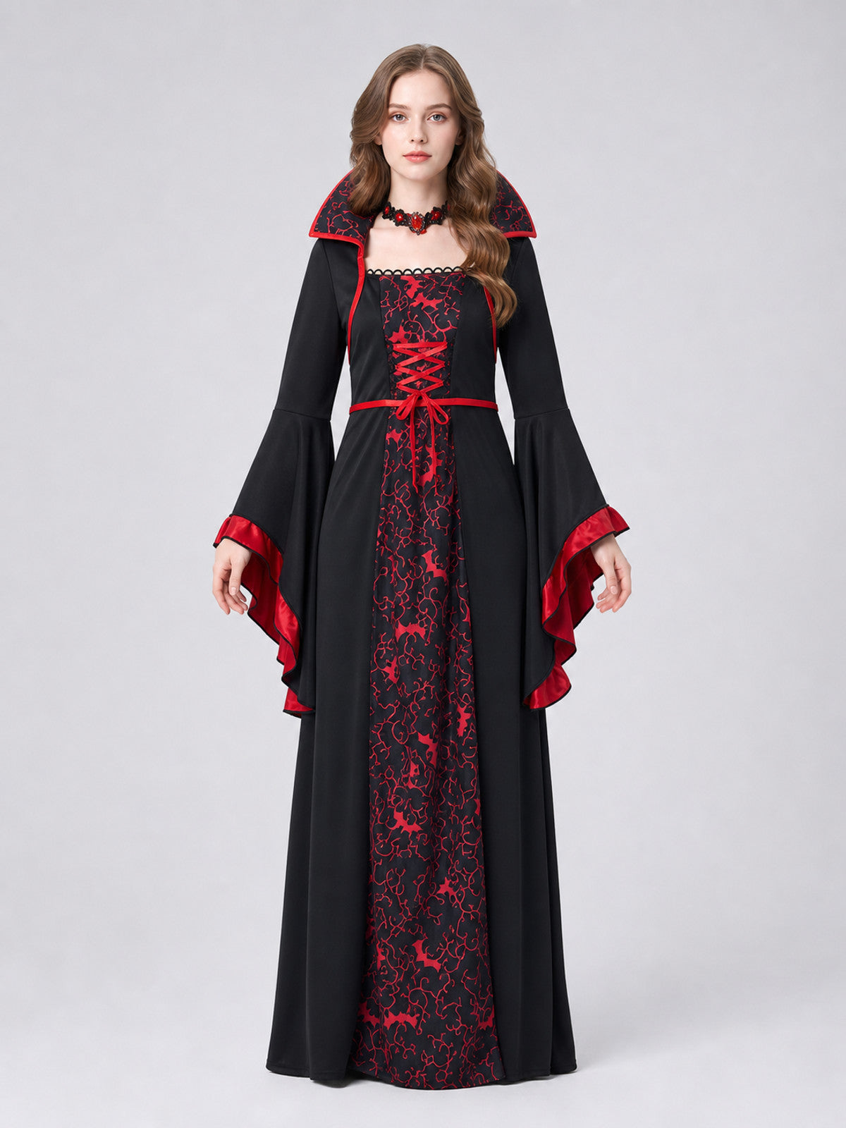 Vampire Costume: Floor-Length Dress with Necklace front view