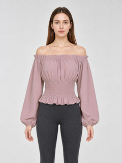 Cropped Blouse with Puff Sleeves and Ruffle