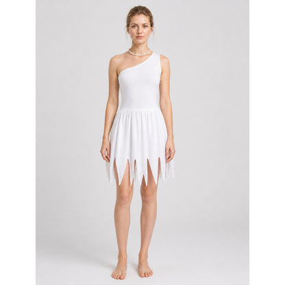 White Asymmetrical Wilma Cosplay Dress on-model view