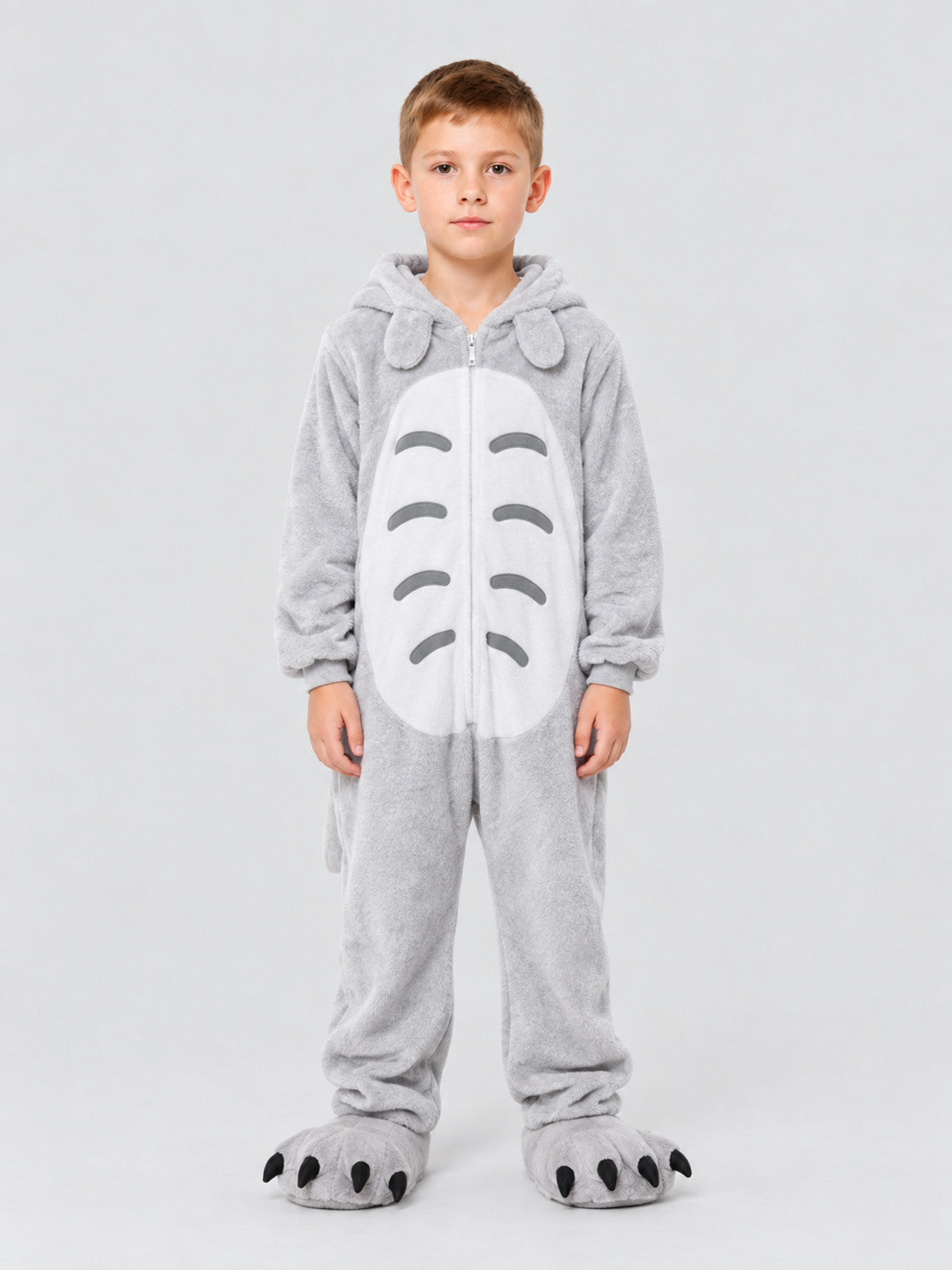 Light Gray Animal Print Kids' One-Piece Pajamas