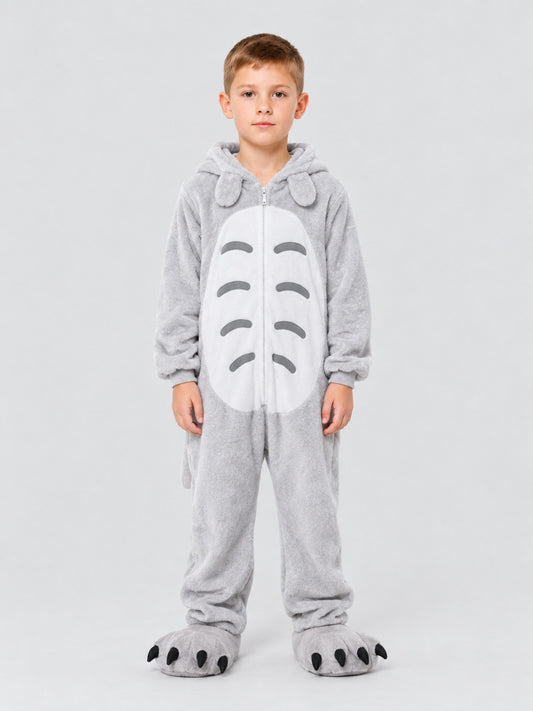 Light Gray Animal Print Kids' One-Piece Pajamas