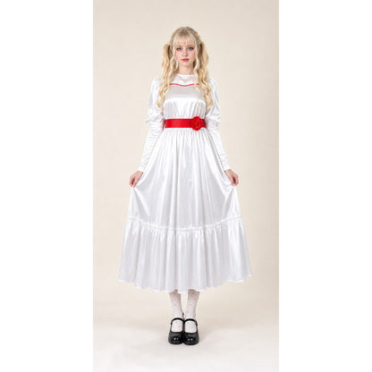 White Dress with a Red Belt for Halloween