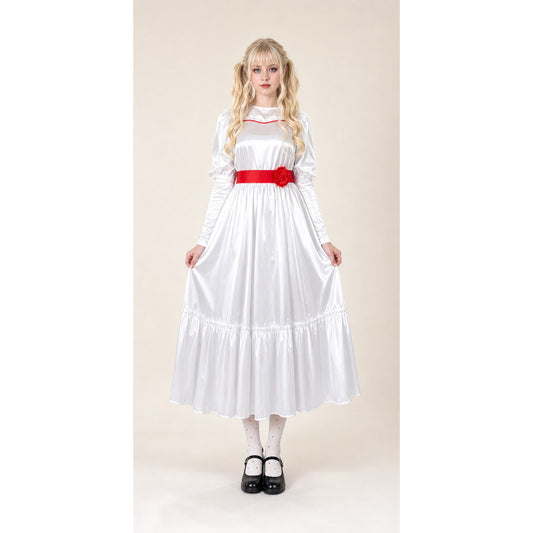 White Dress with a Red Belt for Halloween on-model view