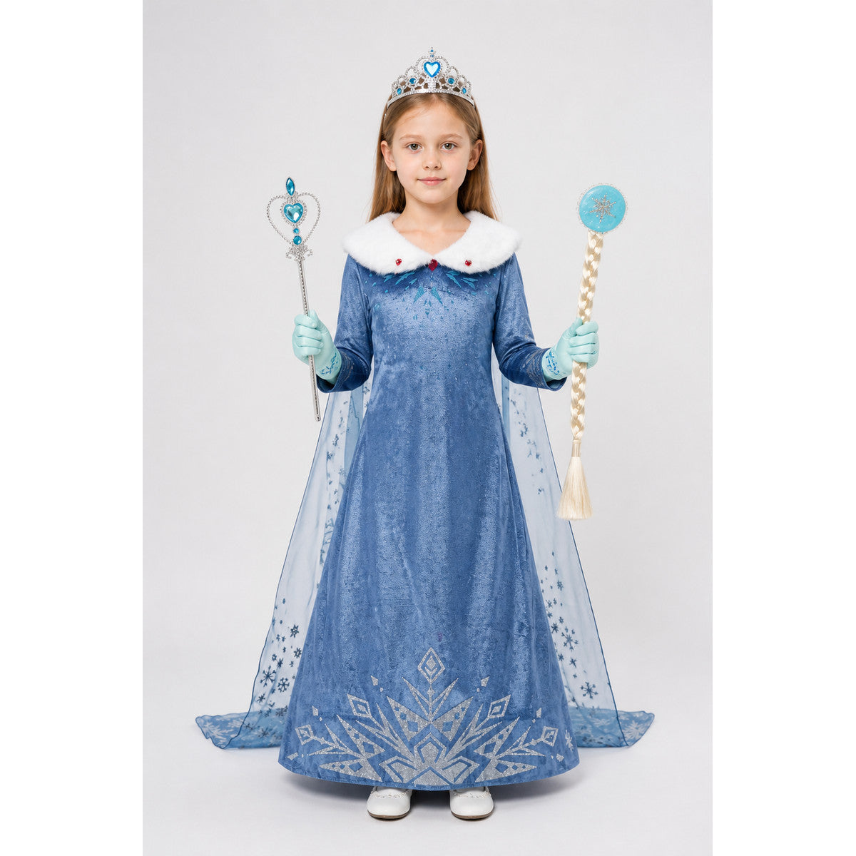 Children's Snow Queen costume with white fur and sequins main product view