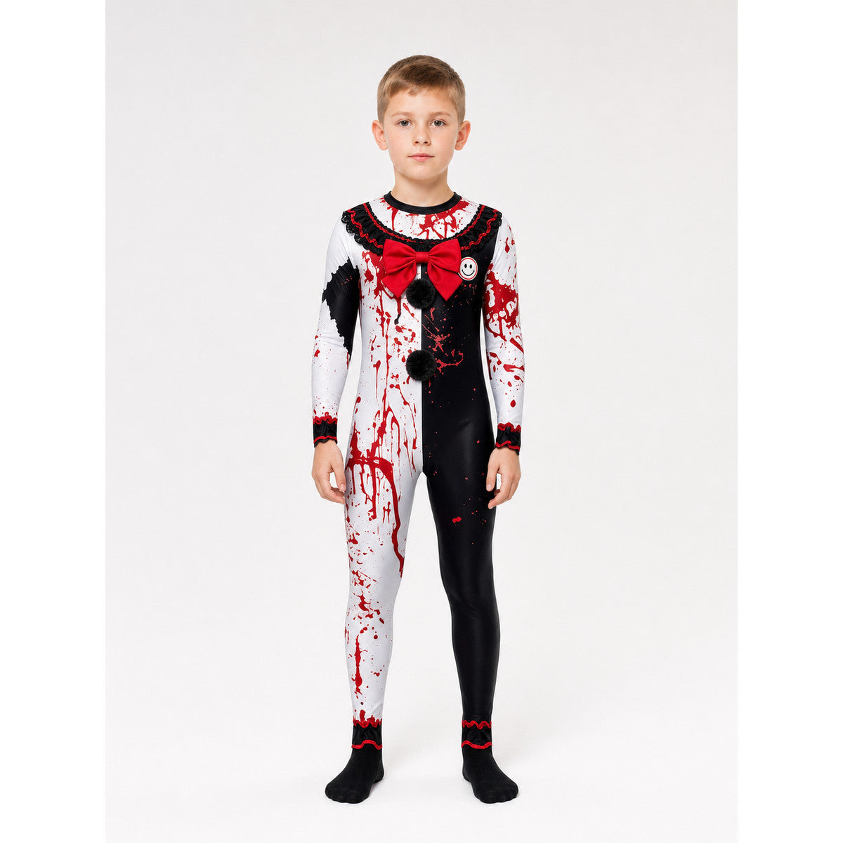 Hooded Scary Clown Costume with Bloody Print
