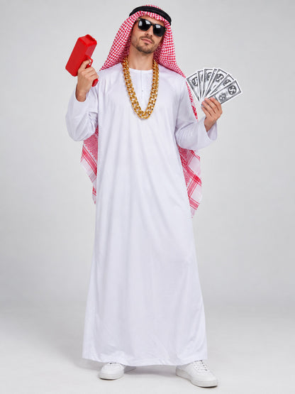 Carnival Costume with White Robe and Plaid Scarf
