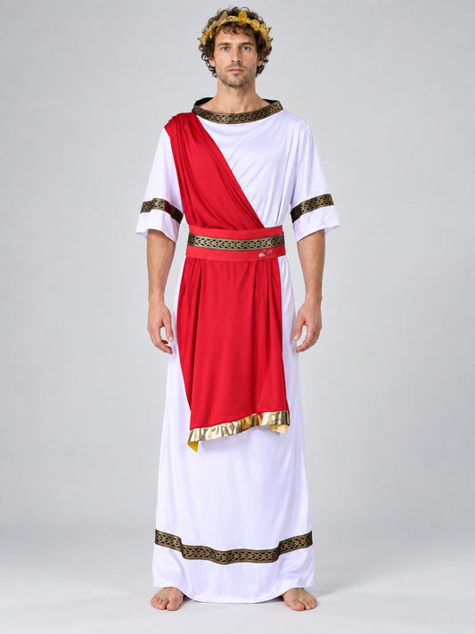 White Ancient-Style Costume with Draping and Wreath on-model view