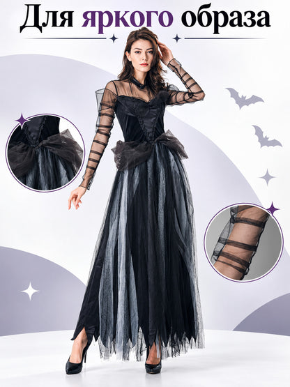 Black carnival dress with corset bodice and bow