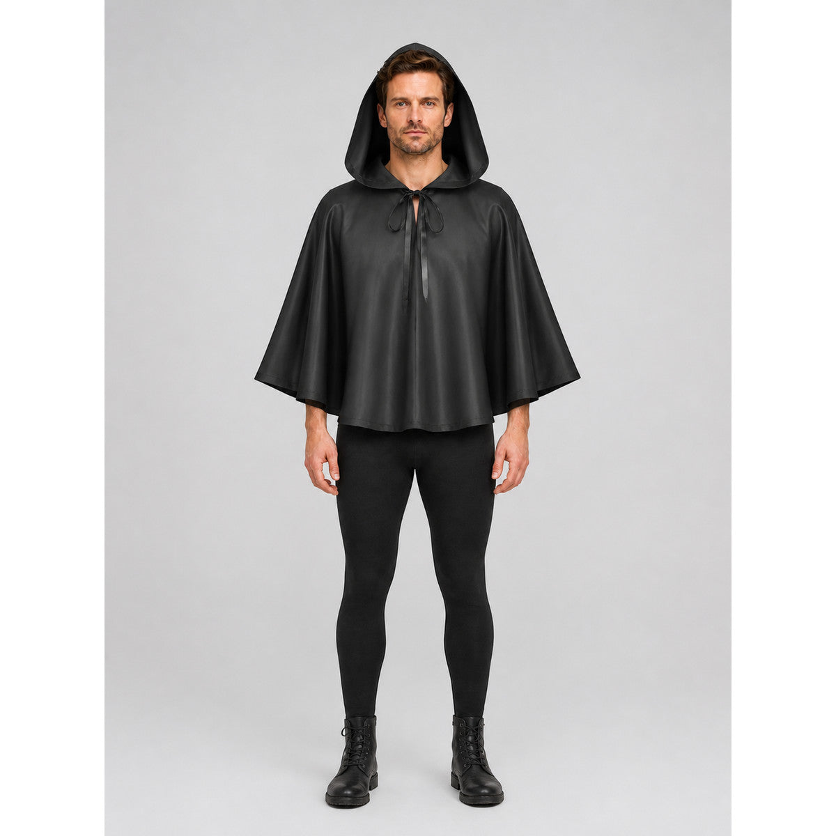 Black Hooded Death Cloak for Halloween Cosplay on-model view