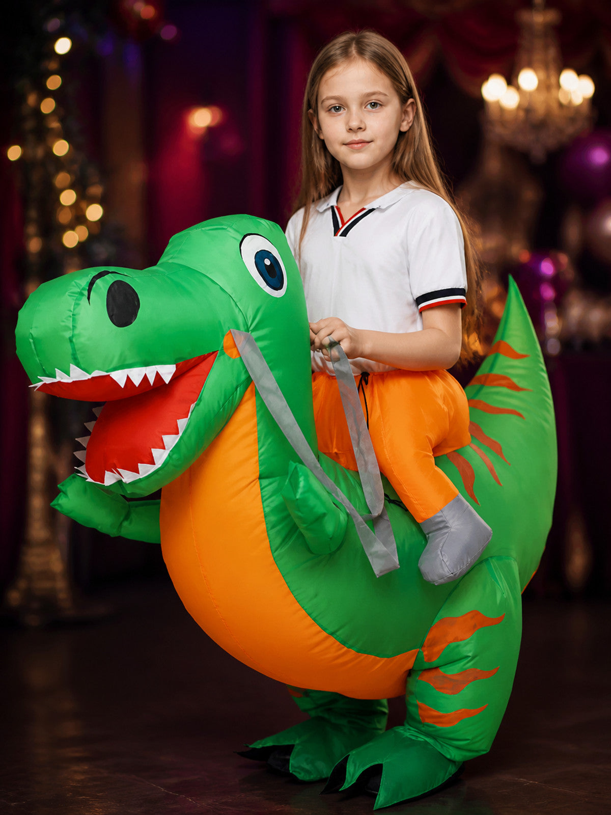 Inflatable Dinosaur Costume, Funny Halloween Party Outfit with Tail and Feet on-model view