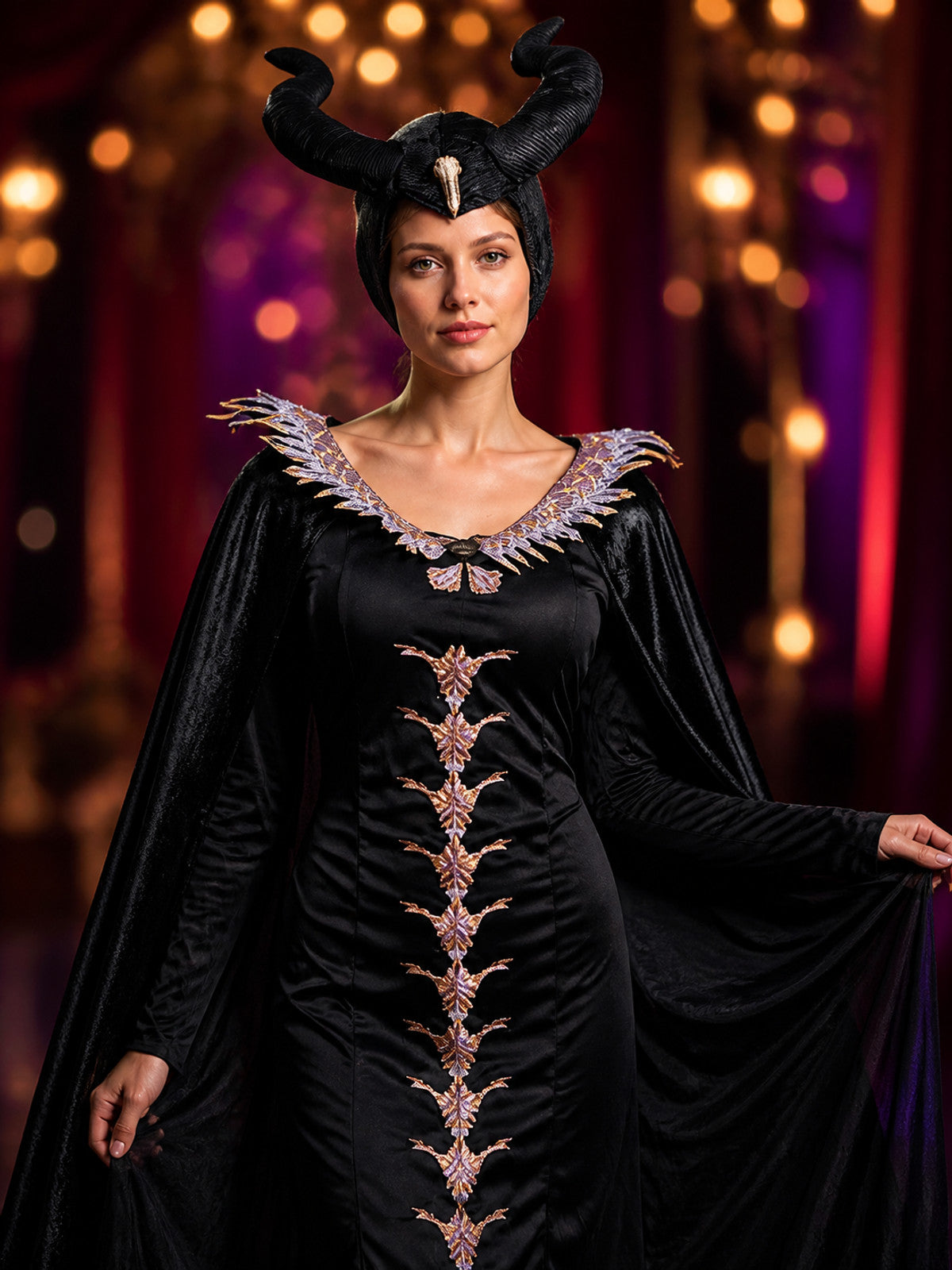Gothic Halloween Witch Costume with Cape