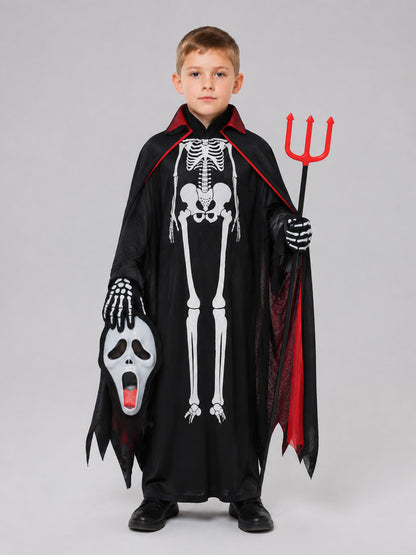 Skeleton Costume with Mask and Cape on-model view