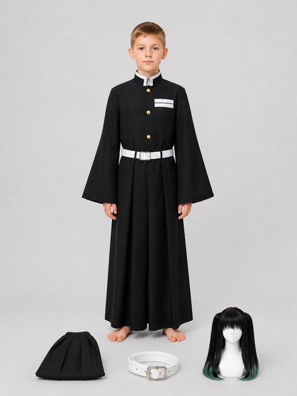 Tokito Muichiro Cosplay Costume with Belt and Wig on-model view