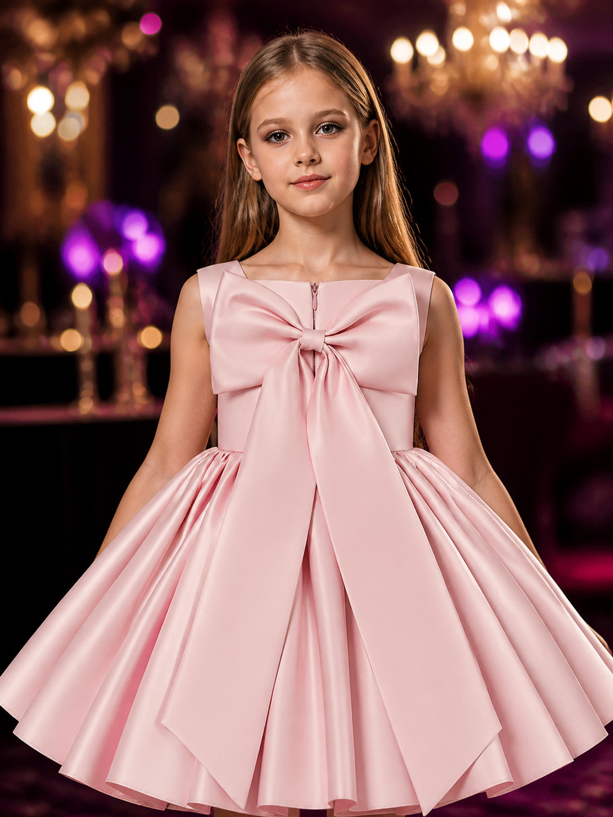 Toddler Girls' Pink Princess Dress, Sleeveless Oversized Bow and Fluffy Skirt on-model view