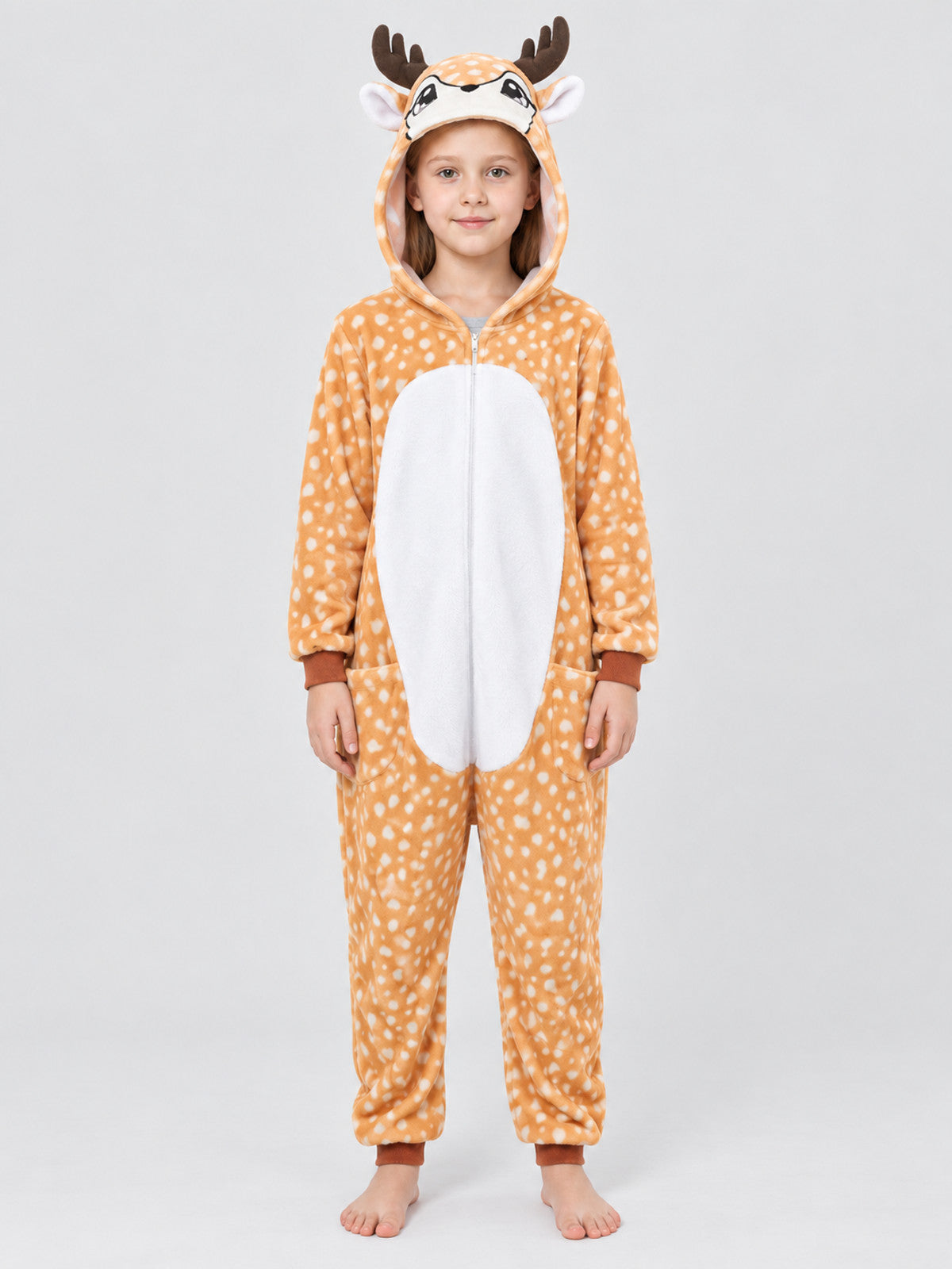 Flannel Pajama Jumpsuit with Hood and Horns
