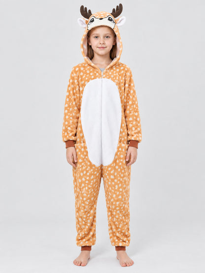 Flannel Pajama Jumpsuit with Hood and Horns