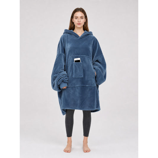 Hooded blanket hoodie with sleeves and a pocket
