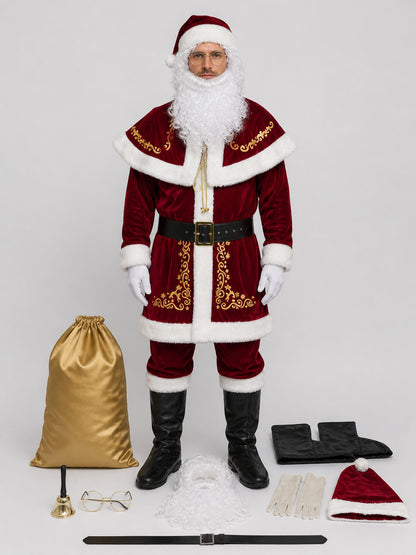 Ded Moroz Costume with Cape, Beard, and Hat on-model view
