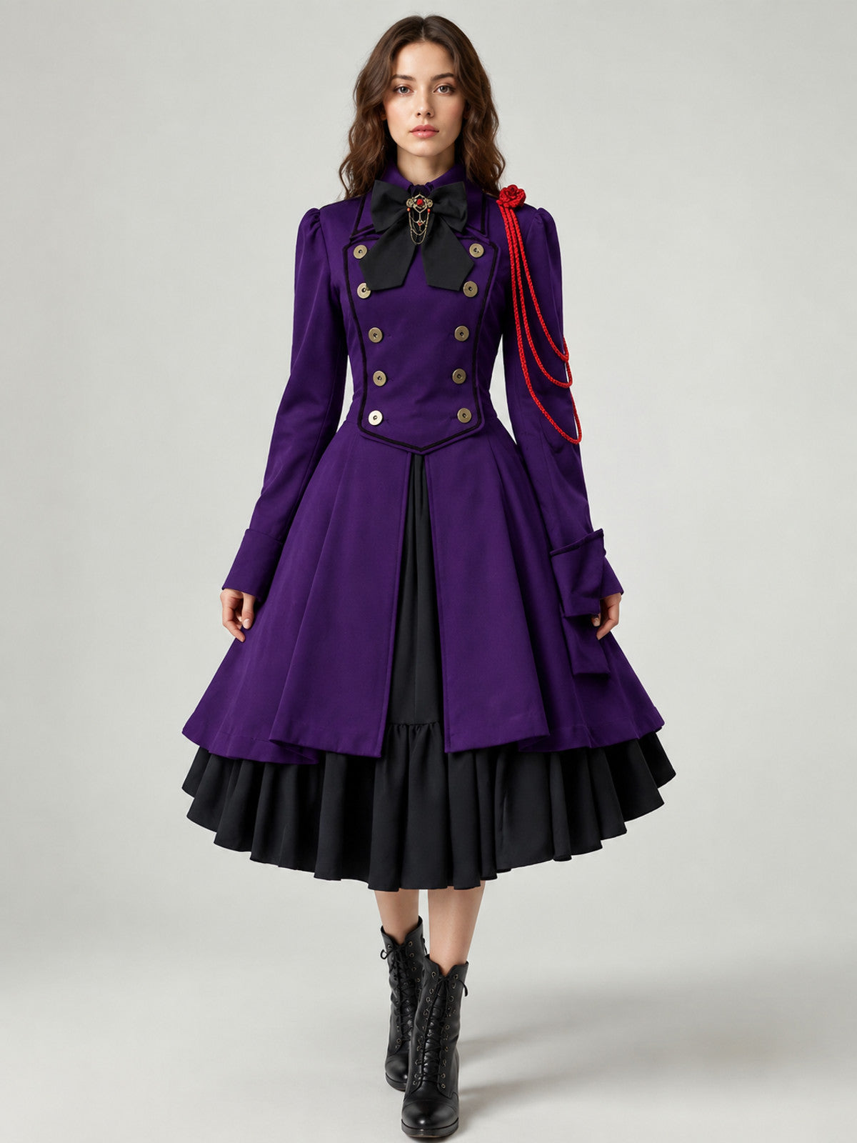 Long Gothic Dress with a High Collar on-model view