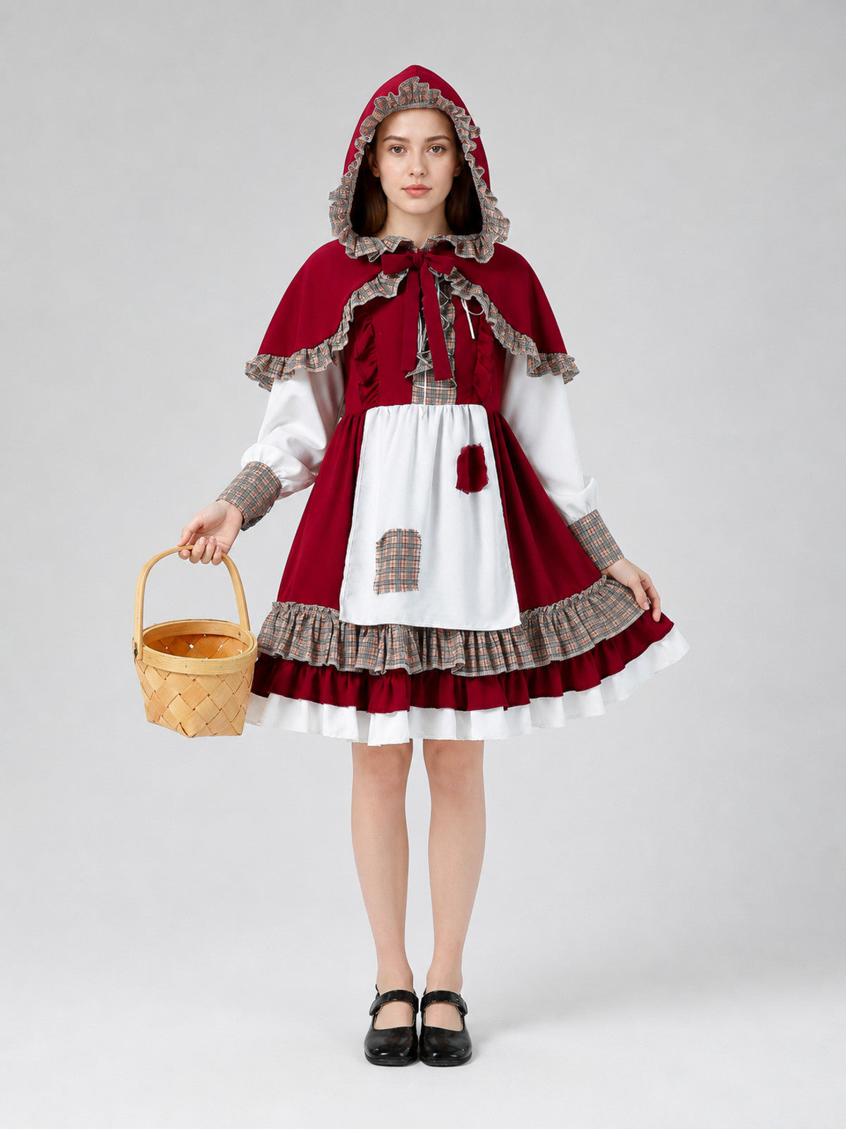 Children's Little Red Riding Hood Costume with Dress and Cape on-model view