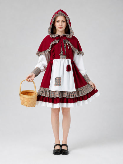 Children's Little Red Riding Hood Costume with Dress and Cape on-model view