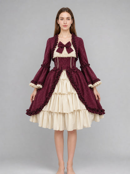 Victorian Gothic Dress with Bow and Ruffles front view