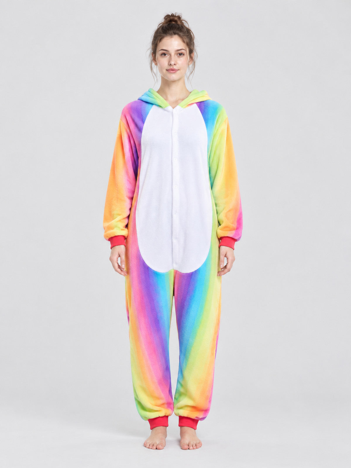 Hooded Pajama Jumpsuit with Rainbow Pattern