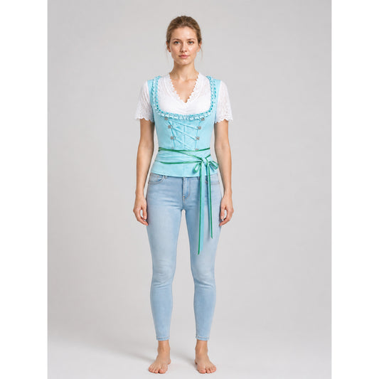 Lace Blouse with Crisscross Ties and Waist Tie for Oktoberfest on-model view