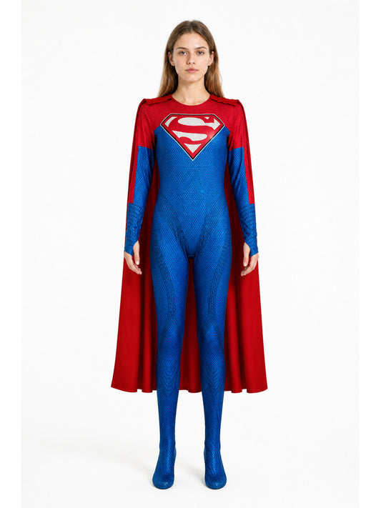 Red and Blue Cosplay Jumpsuit with Cape main product view