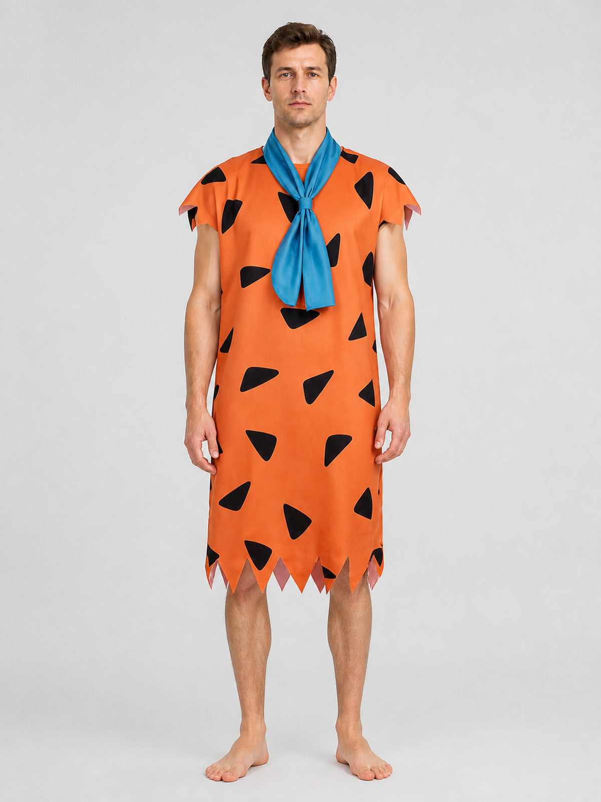 Fred's Costume: Orange Outfit with Blue Scarf on-model view