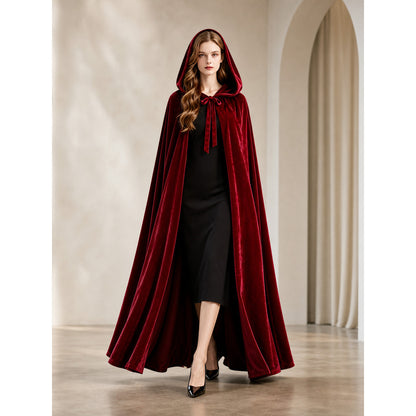 Burgundy Carnival Cape with Hood, 110 cm front view