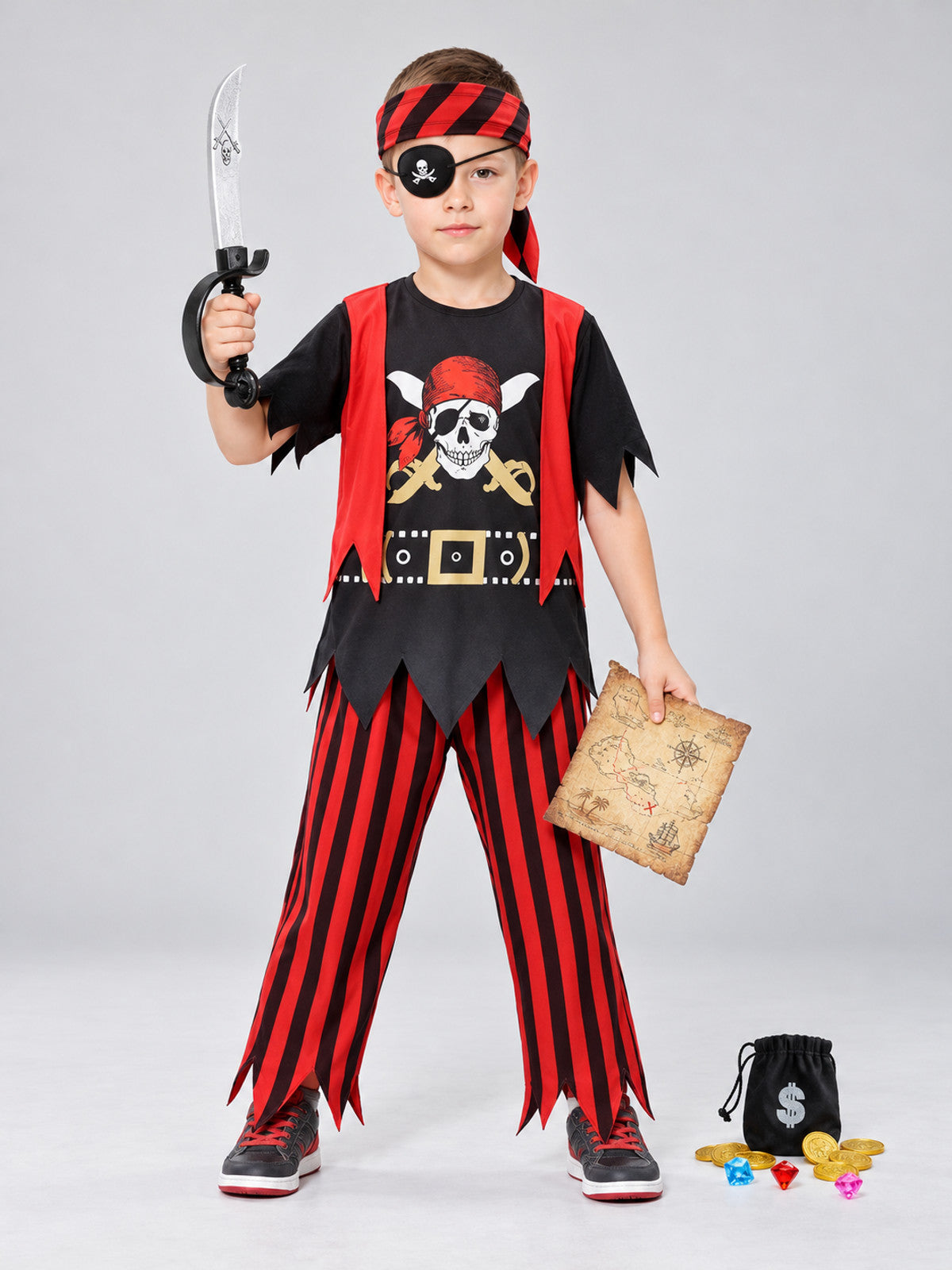 Kids' Pirate Costume for Cosplay, Red and Black