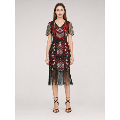 Flapper-Style Dress with Sequins and Fringe