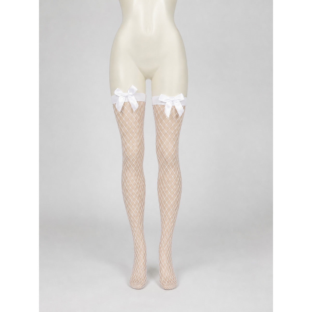 White Diamond-Mesh Stockings with Bows