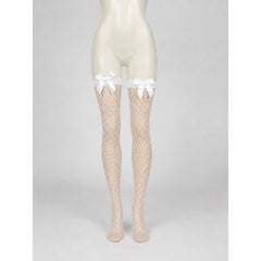 White Diamond Fishnet Stockings with Bows