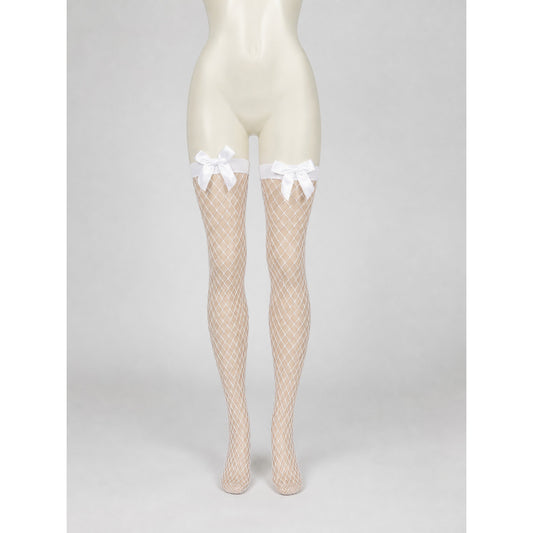 White Diamond Fishnet Stockings with Bows